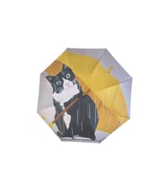 Kedi Desenli Şemsiye Rüzgara Dayanıklı Çanta Boy Şemsiyesi (Gri)