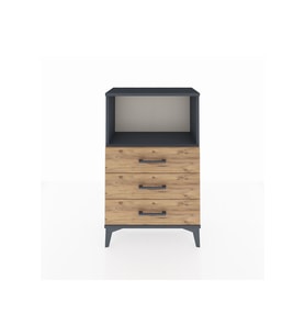 Arges Komodin Tek Raflı 3 Çekmeceli 60x30x96 Antrasit-Çam