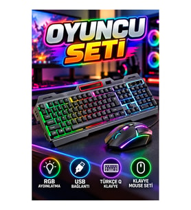 RGB Işıklı Oyuncu Klavye Mouse Seti USB Bağlantılı Türkçe Q Klavye