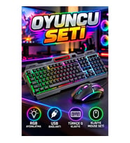 RGB Işıklı Oyuncu Klavye Mouse Seti USB Bağlantılı Türkçe Q Klavye