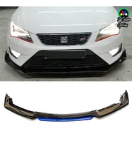 Seat Leon Fr Mavi Renkli Şeritli Dilli Ön Lip 4 Prç Parlak Siyah ABS