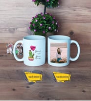 Arkadaşa Hediye Kaktüs Kupa Bardak Beyaz Fotoğraflı Doğum Günü Hediyesi