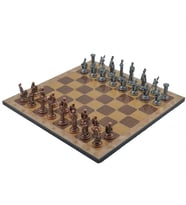 Gifthome Metal Satranç Takımı Orta Truva & Sparta Antik Rustik Ceviz Desenli Satranç Tahtası