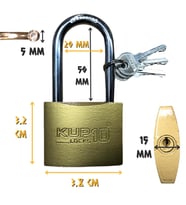 Kupa Uzun Kanca Asma Kilit Sarı 38 mm. - 3 Anahtarlı