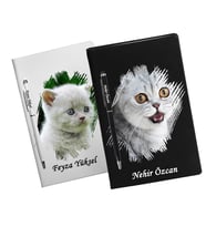 Kişiye Özel Kedi Tasarımlı İkili Defter Kalem Hediye Seti