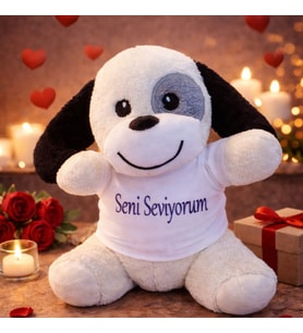 Seni Seviyorum Tişörtlü Sevimli Benekli Peluş Köpek