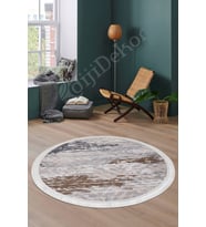 Dijidekor Halı Devetüyü Cool Karo Saçaklı Yuvarlak Kesme İnce Yolluk Kilim Salon Halısı Modelleri (A.Gri)