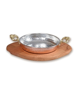 Bakır Sahan ve Ahşap Altlık 18 cm