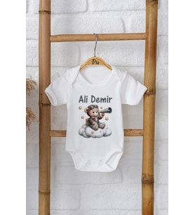 Pia Baby Premium %100 Pamuk İsme Özel Organik Baskılı Çıtçıtlı Bebek Body Zıbın Modelleri 5007-16 (Ekru)