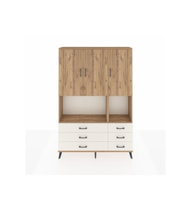 Arges Dolap 6 Raflı 6 Çekmeceli 3 Kapaklı 132x30x195 Çam-Çam/Aytaşı