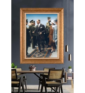 Altın Varaklı Çerçeveli Paspartulu Atatürk Tablo DC1452 (Gold)