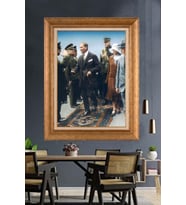 Altın Varaklı Çerçeveli Paspartulu Atatürk Tablo DC1452 (Gold)