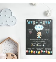 DECORITA Cam Tablo Kişiye Özel Erkek Bebek Doğum Künyesi 30cm x 40cm
