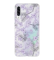 Samsung Galaxy A30s Uyumlu Kapak Floral Lila Tasarımlı Şeffaf Silikon Kılıf