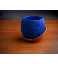 3D Baskı Küre Saksı - Kafes Dokulu İki Parçalı Dekoratif Saksı - Mavi-Kahverengi