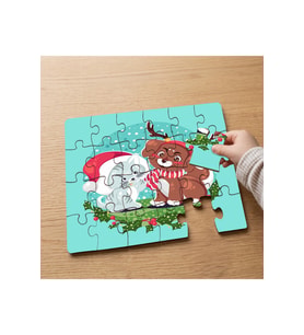Noel İçin Hazırlanan Kedi ve Köpek Tasarımlı 24 Parça Ahşap Çocuk Puzzle MPK0439