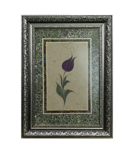e38 EL İŞÇİLİĞİ EBRU PASPARTULU LALE EBRU TABLO 52*39 CM-6465