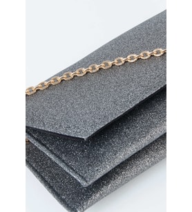 Kadın Gri Simli Zarf Tasarım 2 Bölmeli Mini Zincir Askılı Çıt Çıt Kapama Clutch Ve El Çantası
