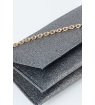 Kadın Gri Simli Zarf Tasarım 2 Bölmeli Mini Zincir Askılı Çıt Çıt Kapama Clutch Ve El Çantası