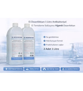 El Dezenfektanı 1 Litre Antibakteriyel El Temizleme Solüsyonu 2 Adet