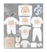 Minito Baby İsme Özel 13'lu Pamuklu Erkek Bebek Hastane Çıkışı Seti_MT_276-13 (Krem)