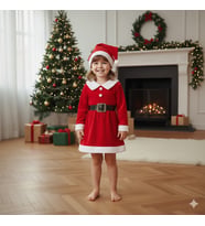 KIZ ÇOCUK YILBAŞI NOEL TEMALI NOEL BABA ELBİSESİ (Kırmızı)