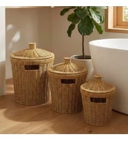 3’lü İç İçe Geçebilen Büyük Plastik Rattan Hasır Sepet Seti-Dayanıklı Çok Amaçlı Ev,Banyo ve Mutfak Düzenleyici (4915)