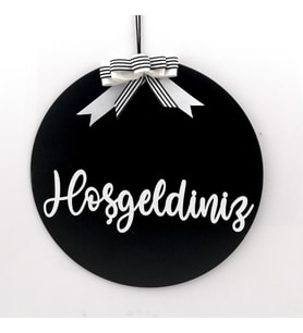 Lora Davet Ahşap Kapı süsü Hoşgeldiniz (1 Adet) Siyah - 54223
