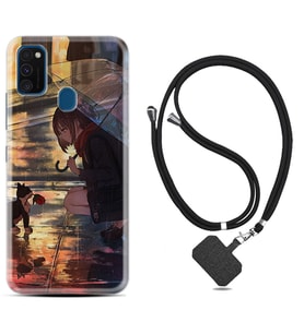 Samsung M21 M22 M23 M30 M31S M32 Kılıf Boyun Askılı Silikon Kız ve Kedi 1762