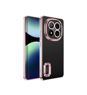 Coverzone Xiaomi Redmi Note 14 Pro Plus ile uyumlu K?l?f Kamera Korumal? Logo G�steren Parlak renk kenar �izgileri ile ??k bir tasar?m Colored Z-Omega Kapak Rosegold