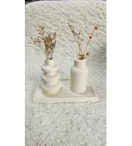 3 lü Kare Tabaklı İskandinav ve Bohem Model Vazo Dekorasyon Set