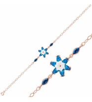 Gümüş Rose Mavi Lotus Çiçeği Bileklik