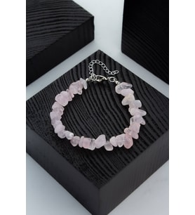 Pembe Kuvars Doğal Kırık Taş Zincir Kapamalı Bileklik