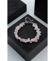 Pembe Kuvars Doğal Kırık Taş Zincir Kapamalı Bileklik