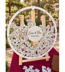 Düğün-Nişan-Kına Yuvarlak Beyaz Hatıra Anı Kutusu Yazı Alanı Yuvarlak (50CM) Kalem ,Kalp için Kutu ,Şövale Hediyeli