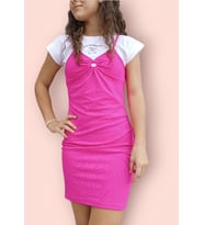 Kız Çocuk 2'li, İkili Tshirt/t-shirt/tişört İle Beraber Askılı Elbise 1684 (Pembe)