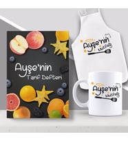 BK Gift Kişiye Özel İsimli Mutfak Önlüğü Kupa ve Yemek Tarif Defteri Hediye Seti-4 (Model 1)