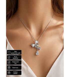 Butterfly Figürlü Kadın Kolye Paslanmaz Çelik Taşlı Hediye Kolye