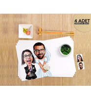 BK Gift Kişiye Özel Sevgililer Karikatürlü 4 Adet Amerikan Servis Seti-16 (Beyaz)