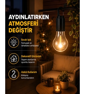 C Tipi Şarjlı Asılabilir Kamp Feneri