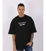 pilelistore- Unisex Bisiklet Yaka Baskılı Oversize T-Shirt - Siyah