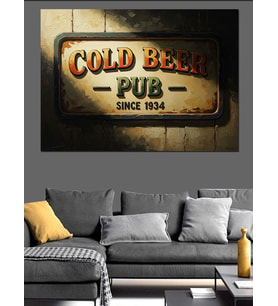 Cold Beer Pub Metal Tabela Dekoratif Kanvas - Mdf Ahşap Tablo