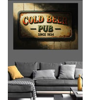 Cold Beer Pub Metal Tabela Dekoratif Kanvas - Mdf Ahşap Tablo