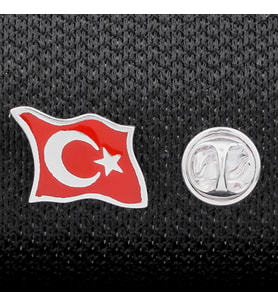 Şanlı Türk Bayrağı Ay Yıldız 925 Ayar Gümüş Rozet Yaka İğnesi