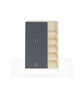 Hyperion Dolap 6 Raflı 4 Kapaklı Tek Askılı 132x44x195 Aytaşı-Antrasit/Aytaşı