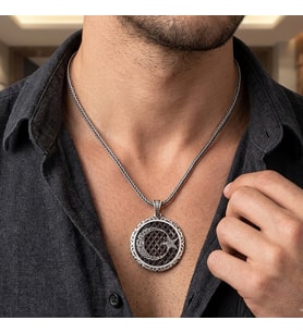 Kelime-i Tevhid İşlemeli Ayyıldız Model 925 Ayar Gümüş Kolye