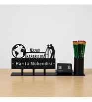 Harita Mühendisi Masa İsimliği - Kişiye Özel, Mesleklere Özel İsimlik - Metal Ofis İsimliği, Kalemlik ve Kartlık Seti- Yeni İş, Terfi Hediyesi