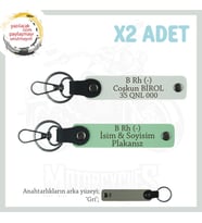 Hız Tutkunlarına Özel İsim Plaka ve B Rh (-) Kan Grubu Yazılı Deri x2 Anahtarlık Set, Yeşil-Beyaz-Gr (Çok Renkli)