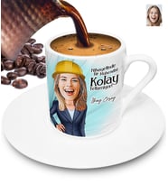 Nihayetinde Mühendis Kolay Yetişmiyor Kişiye Özel Karikatürlü Türk Kahvesi Fincanı (Beyaz)