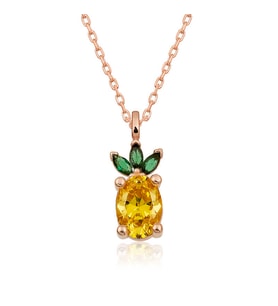 Gümüş Rose Ananas Figür Meyve Kolye